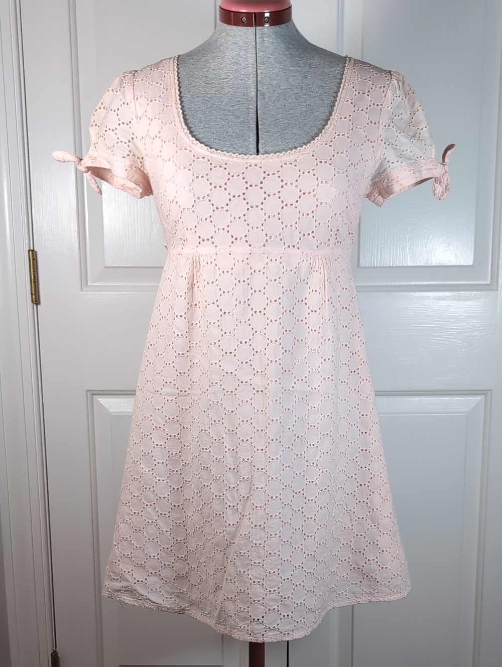 Vintage Forever 21 Pink Eyelet Lace Mini Dress Coquette Cottagecore Babydoll